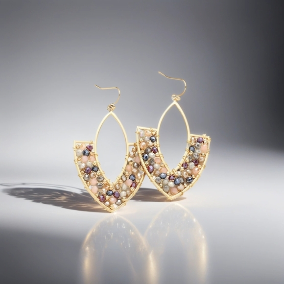 Gold Statement Beaded Multi-Colored Earrings - Picture 3 of 3